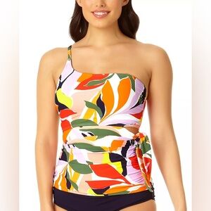 Anne Cole Women's Asymmetrical Tie-Side Tankini Top Size 24W